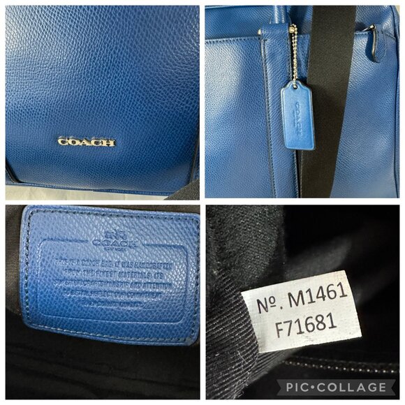 Coach F71681 Slim Cross Grain Men's Leather Briefcase/Handbag/Shoulder Bag, Blue - Picture 10 of 13